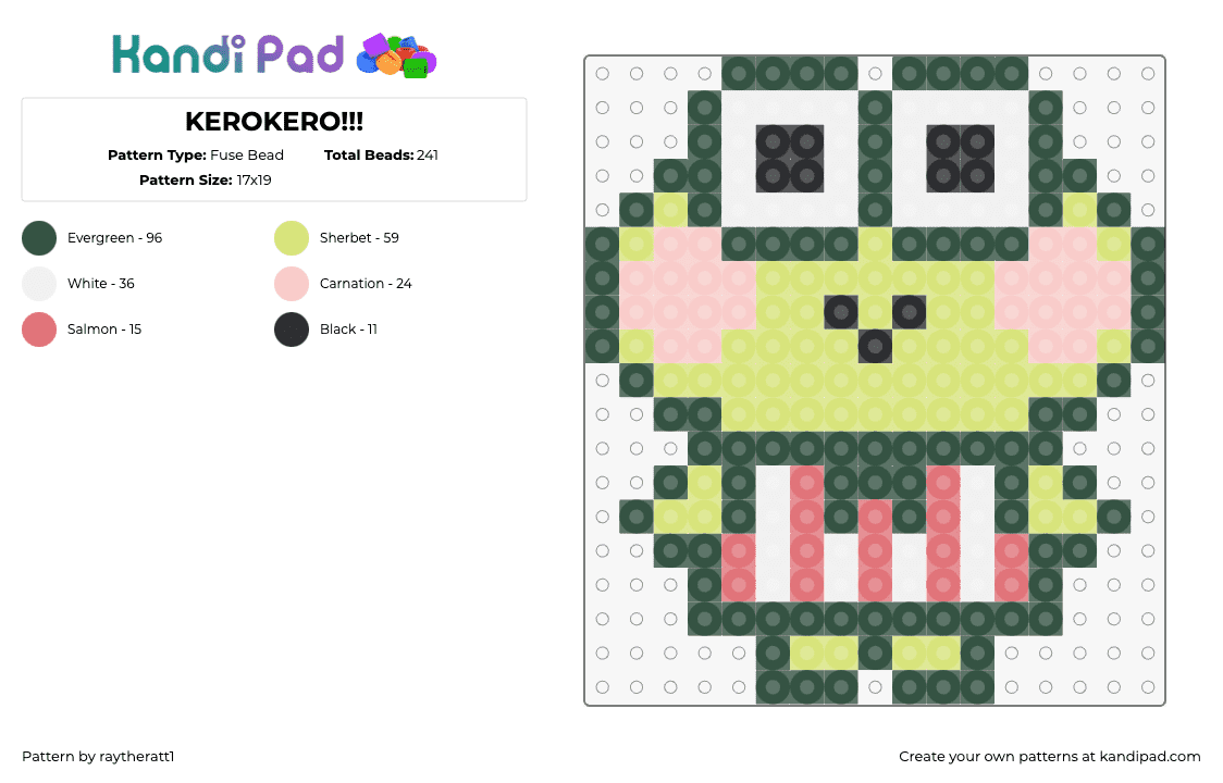 KEROKERO!!! - Fuse Bead Pattern by raytheratt1 on Kandi Pad - keroppi,sanrio,character,kawaii,frog,cute,animal,green,pink