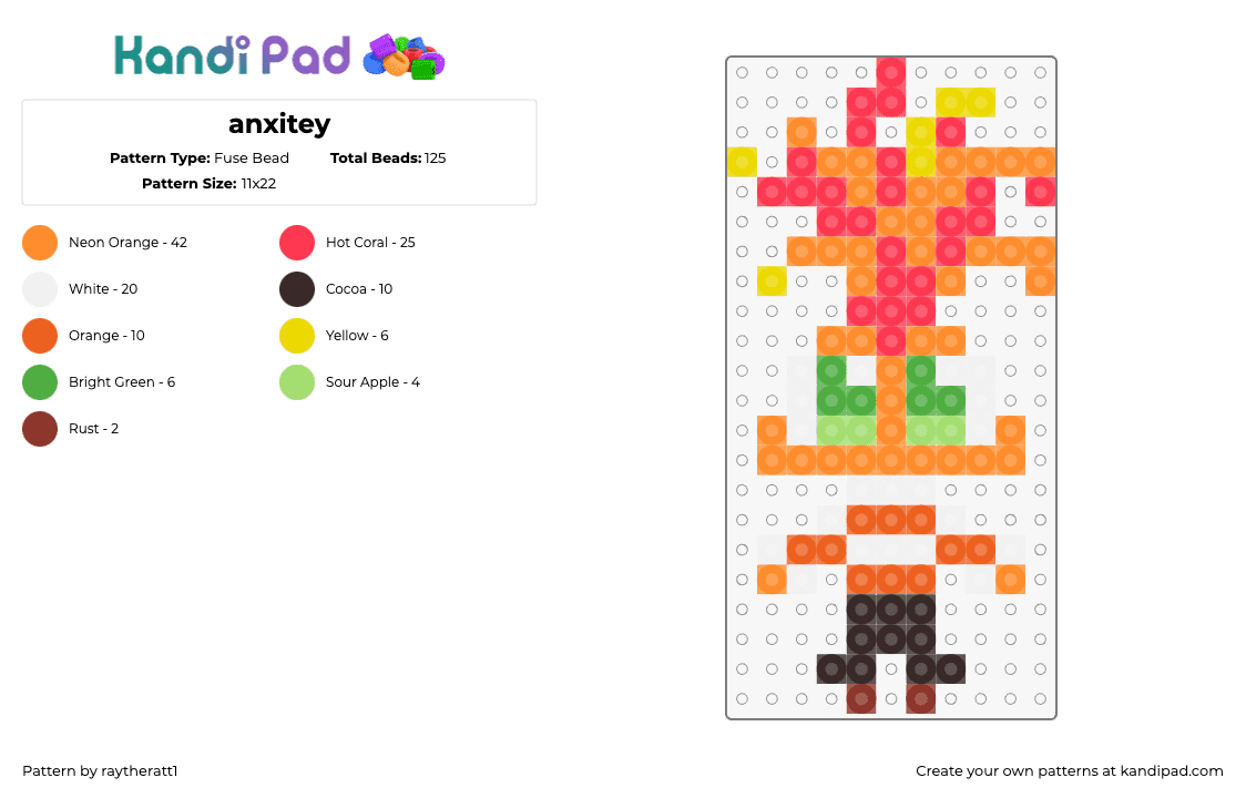 anxitey - Fuse Bead Pattern by raytheratt1 on Kandi Pad - anxiety,inside out,character,pixar,disne,movie,animation,orange