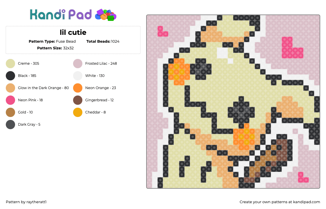 lil cutie - Fuse Bead Pattern by raytheratt1 on Kandi Pad - mimikyu,pokemon,character,gaming,portrait,panel,yellow,pink