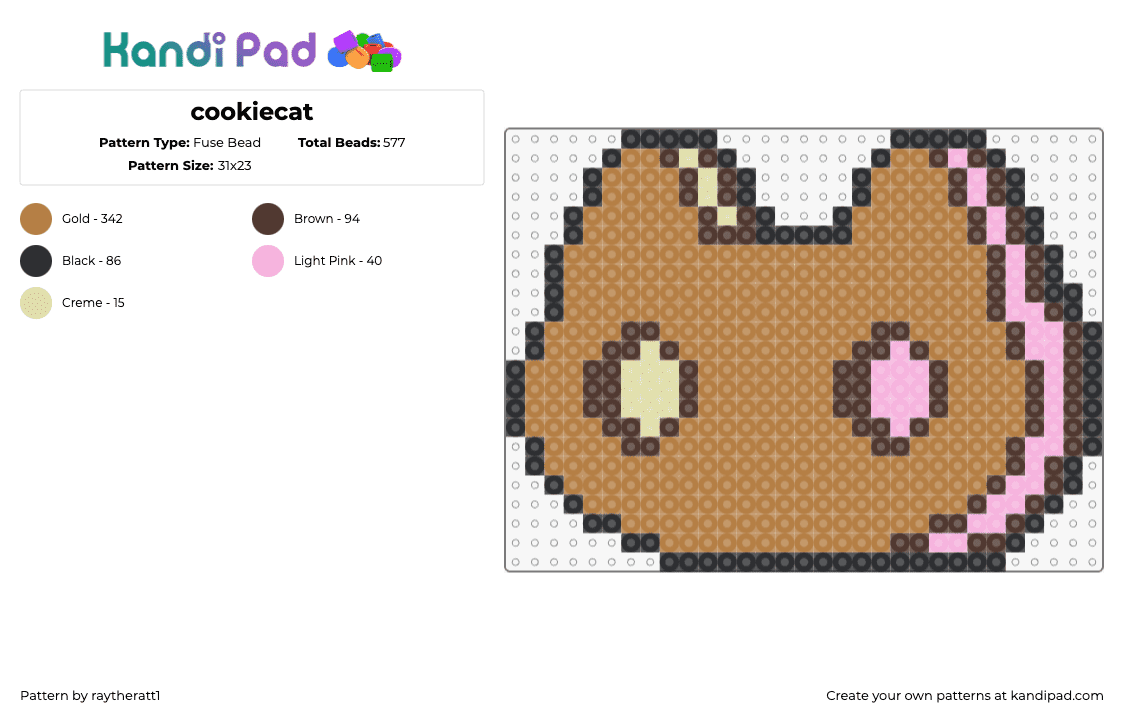 cookiecat - Fuse Bead Pattern by raytheratt1 on Kandi Pad - cookie cat,steven universe,cartoon,tv show,cute,food,song,tan,pink