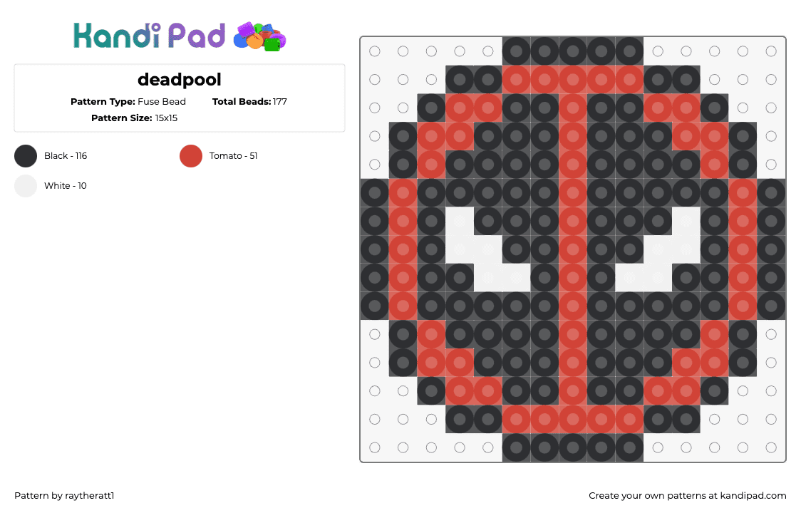 deadpool - Fuse Bead Pattern by raytheratt1 on Kandi Pad - deadpool,logo,symbol,marvel,comic,superhero,movie,black,red