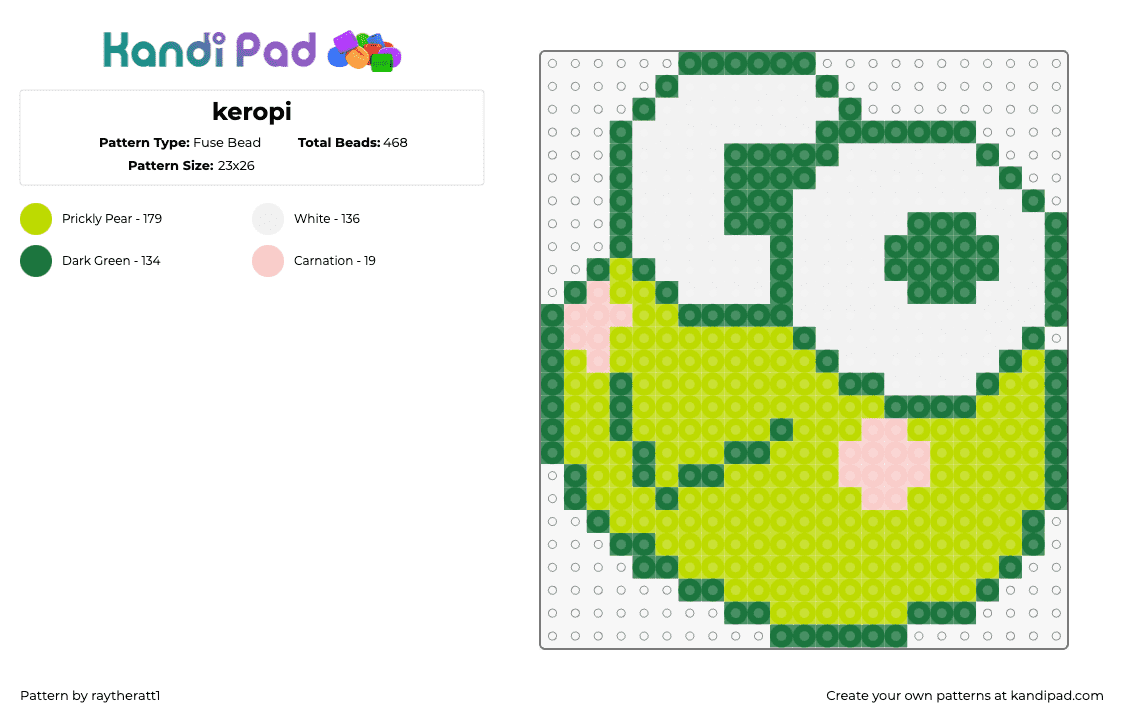 keropi - Fuse Bead Pattern by raytheratt1 on Kandi Pad - keroppi,sanrio,frog,character,kawaii,head,cute,eyes,smile,green,white