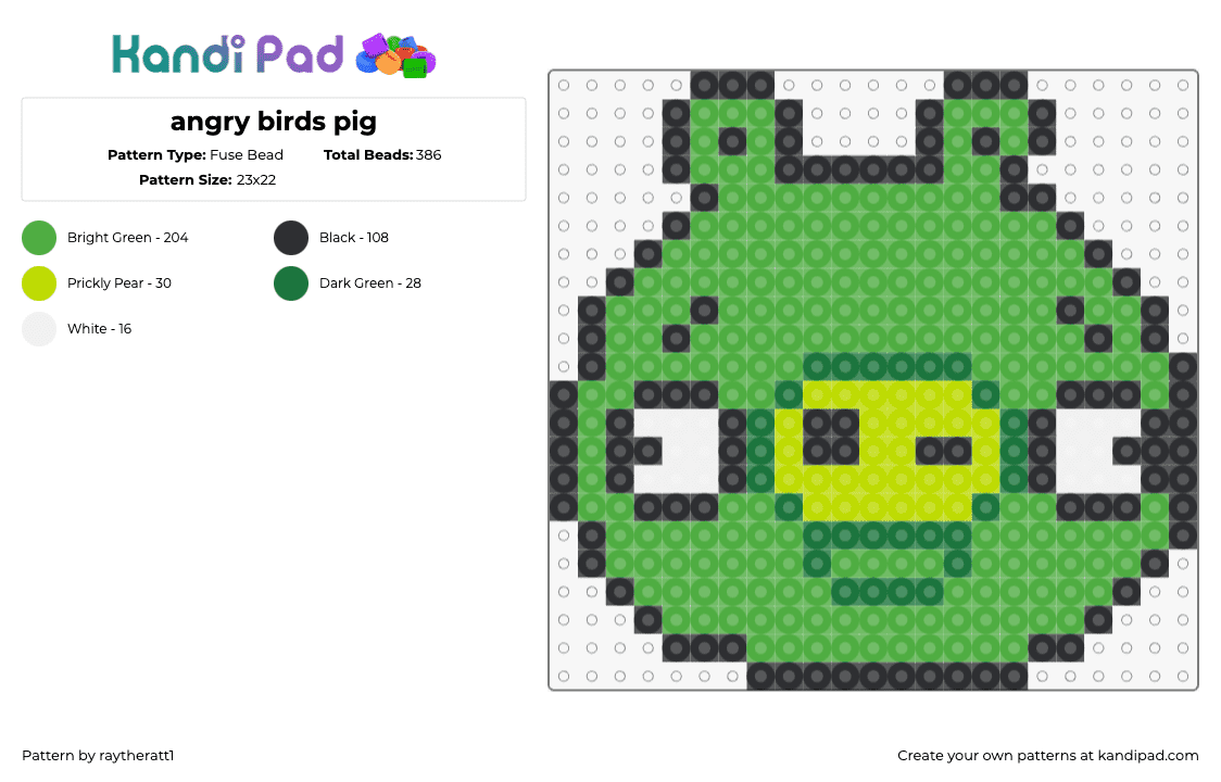 angry birds pig - Fuse Bead Pattern by raytheratt1 on Kandi Pad - pig,angry birds,character,animal,derpy,video game,green