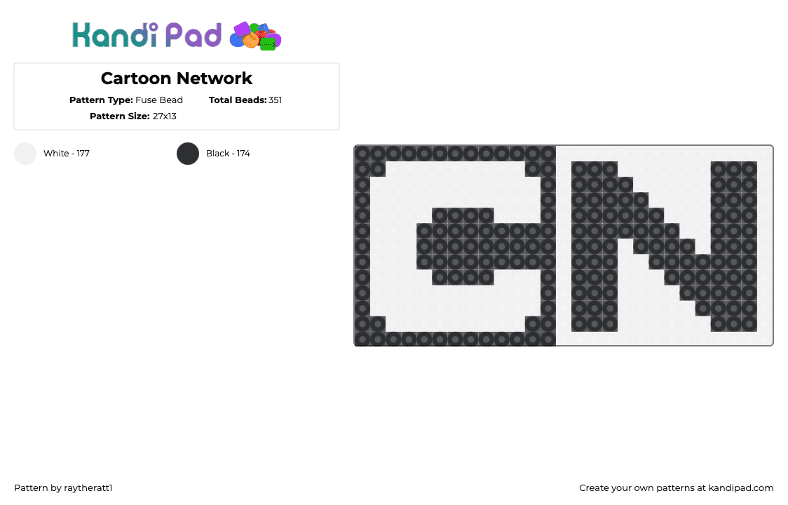 Cartoon Network - Fuse Bead Pattern by raytheratt1 on Kandi Pad - cartoon network,logo,cn,text,tv,block,black,white