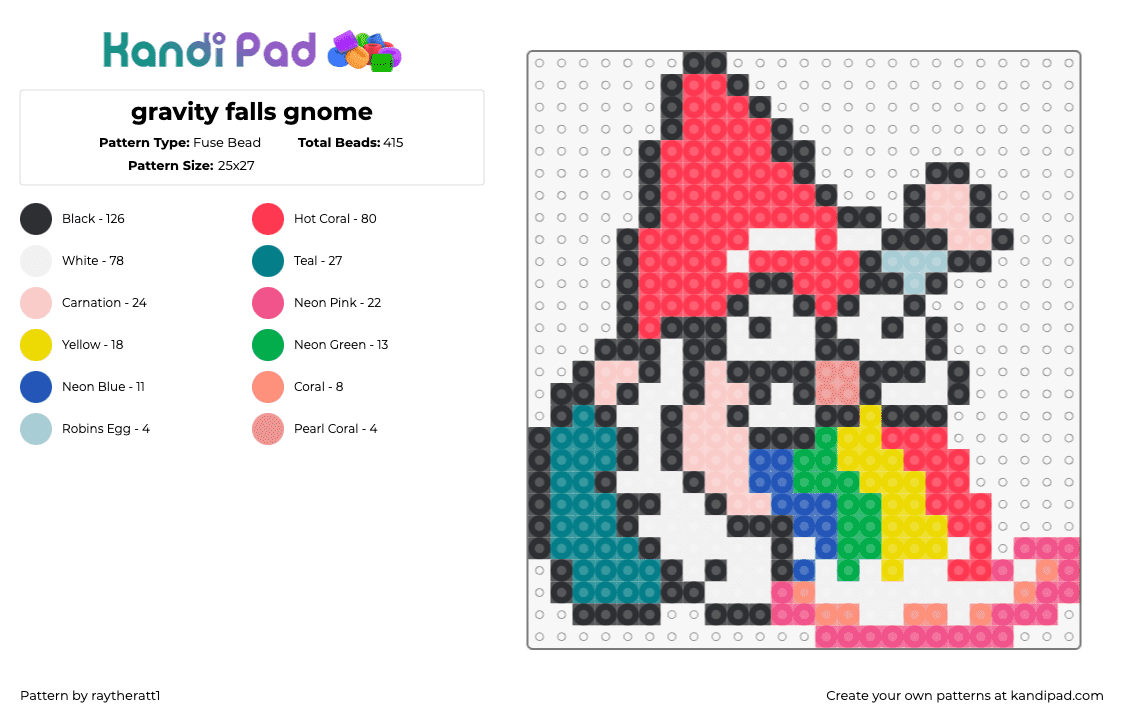 gravity falls gnome - Fuse Bead Pattern by raytheratt1 on Kandi Pad - gnome,gravity falls,puke,rainbow,silly,cartoon,tv show,vomit,colorful,pink,teal