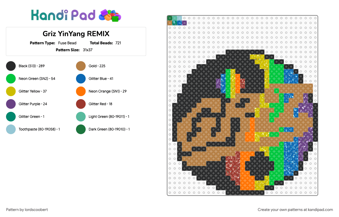 Griz YinYang REMIX - Fuse Bead Pattern by lordscoobert on Kandi Pad - 