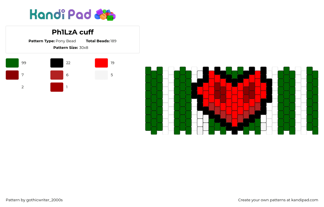 Ph1LzA cuff - Pony Bead Pattern by gothicwriter_2000s on Kandi Pad - philza,minecraft,youtube,streamer,cuff,stripes,red,green,white