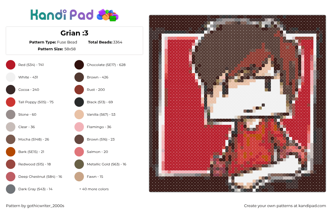 Grian :3 - Fuse Bead Pattern by gothicwriter_2000s on Kandi Pad - grian,hermitcraft,streamer,youtube,red