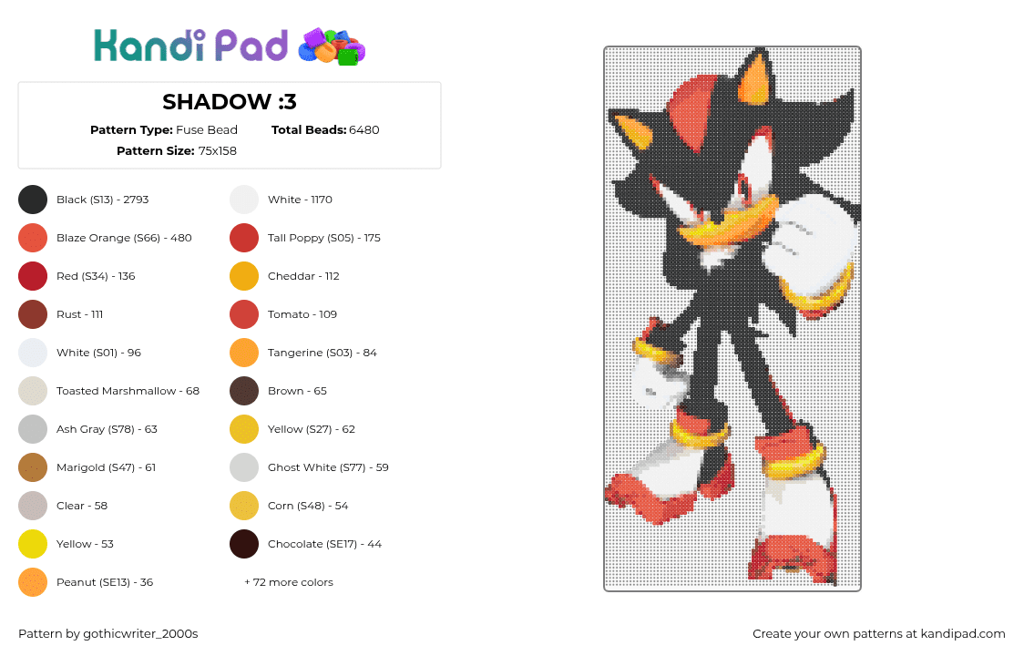 SHADOW :3 - Fuse Bead Pattern by gothicwriter_2000s on Kandi Pad - 