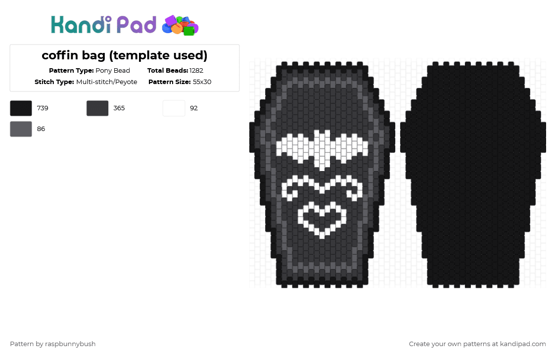 coffin bag (template used) - Pony Bead Pattern by raspbunnybush on Kandi Pad - black,gray,white