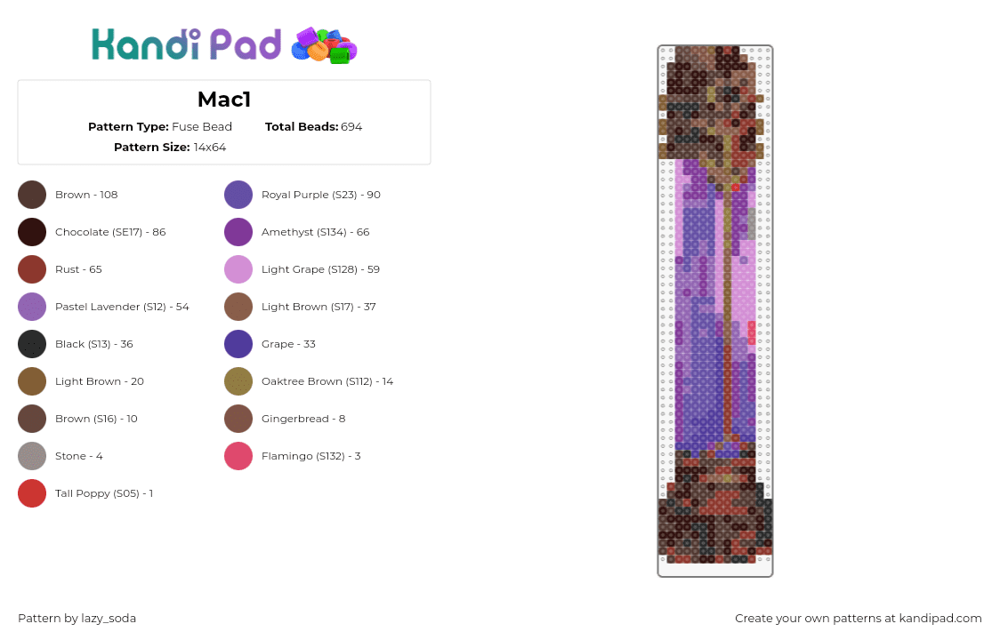 Mac1 - Fuse Bead Pattern by lazy_soda on Kandi Pad - arcane,lol,league of legends,tv show,purple,brown