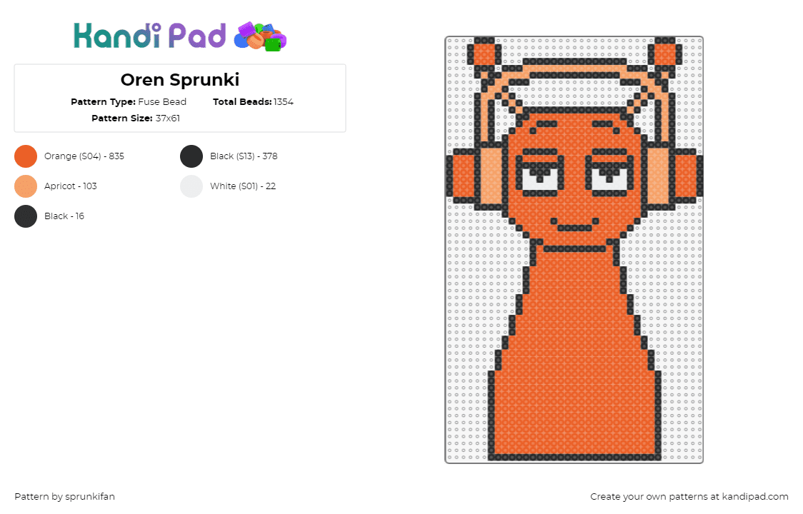 Oren Sprunki - Fuse Bead Pattern by sprunkifan on Kandi Pad - oren,sprunki,incredibox,headphones,video game,character,orange