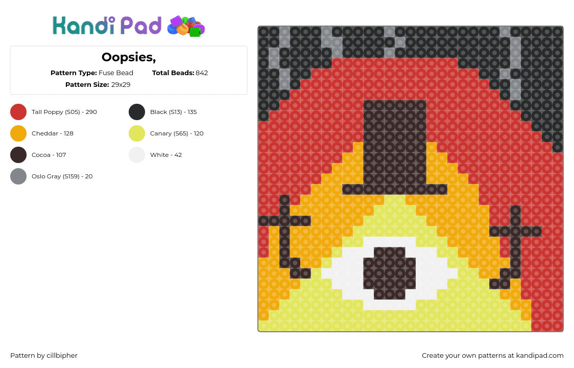 Oopsies, - Fuse Bead Pattern by cillbipher on Kandi Pad - bill cipher,gravity falls,fiery,cartoon,tv show,eye,top hat,yellow,red,black