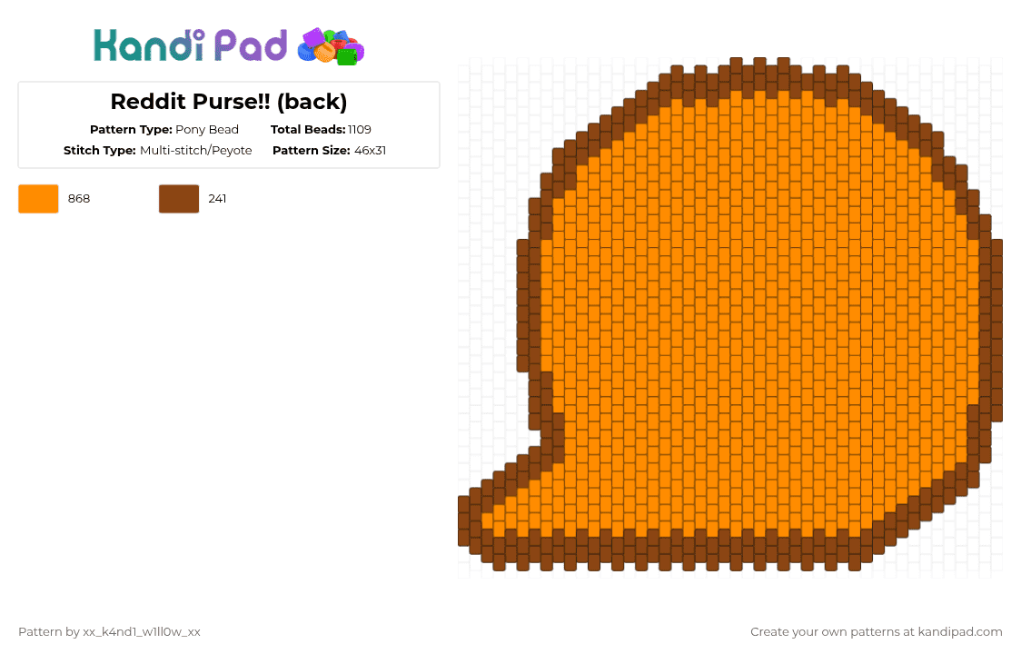 Reddit Purse!! (back) - Pony Bead Pattern by silly_willy on Kandi Pad - orange,bfnif,reddit,silly