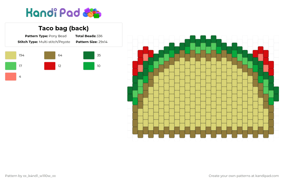 Taco bag (back) - Pony Bead Pattern by silly_willy on Kandi Pad - yellow,taco,taco ii,taco inanimate insanity,ii,inanimate insanity