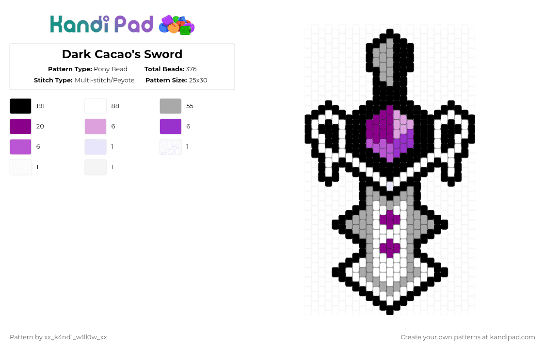 Dark Cacao\'s Sword - Pony Bead Pattern by silly_willy on Kandi Pad - black,beige,pink,crk,cookie run kingdom,soul jam,dark cacao,sword,uhhh,idk