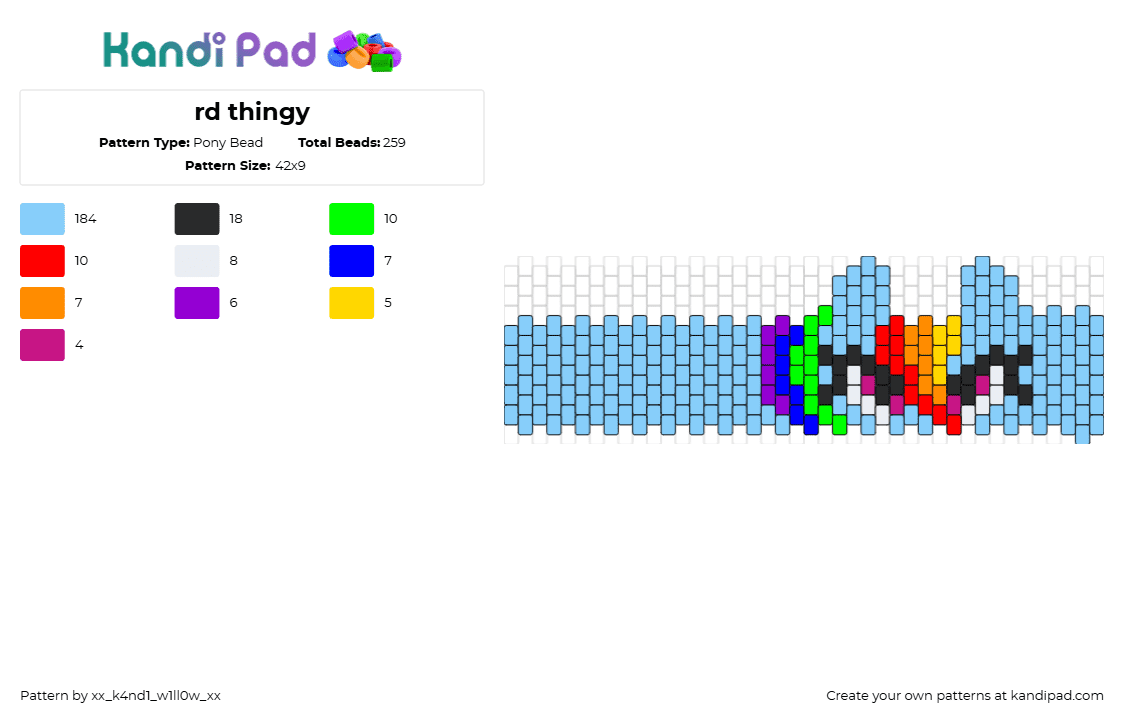 rd thingy - Pony Bead Pattern by xx_k4nd1_w1ll0w_xx on Kandi Pad - rainbow dash,mlp,my little pony,bracelet,cuff,light blue,orange