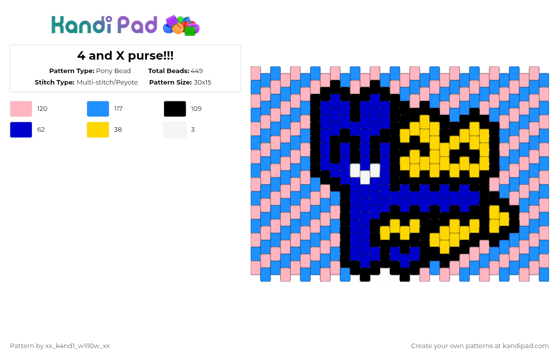 4 and X purse!!! - Pony Bead Pattern by silly_willy on Kandi Pad - light blue,pink,bfb,battle for bfdi,4 bfb,4,x bfb,x,4x,four bfb