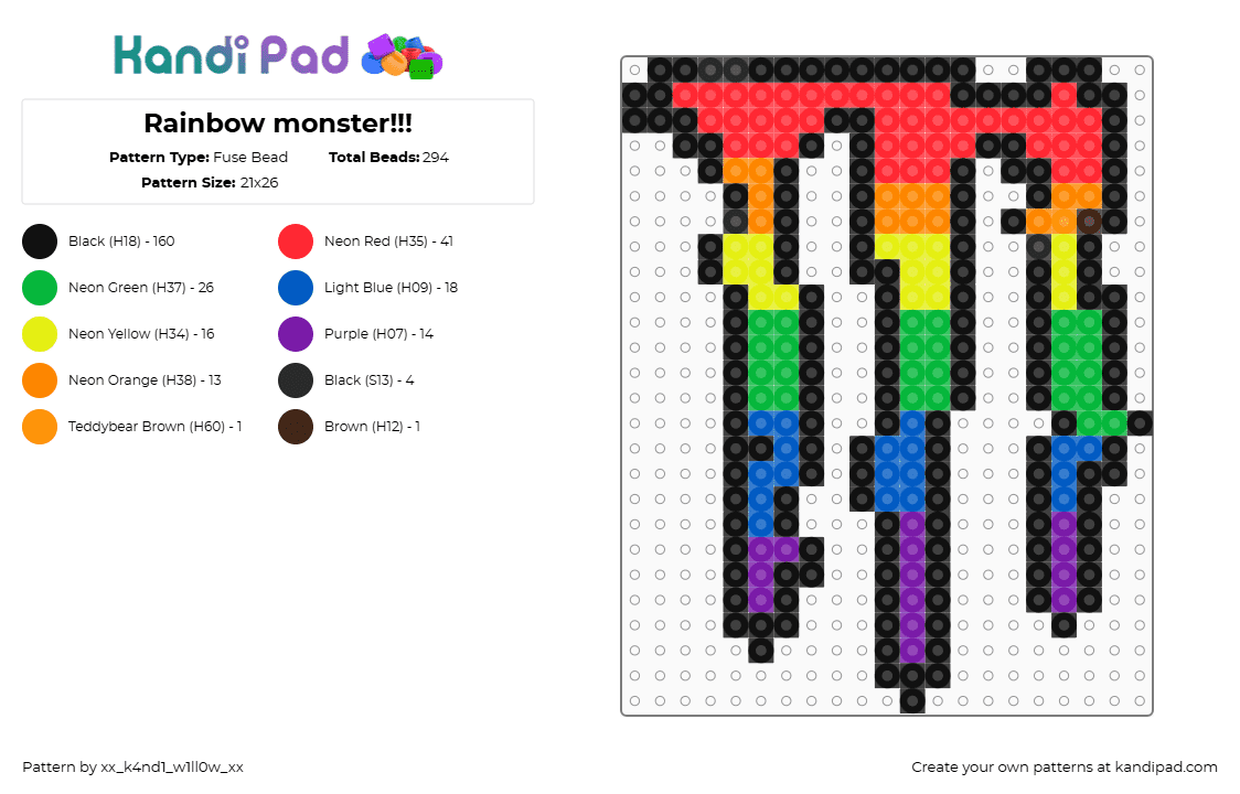 Rainbow monster!!! - Fuse Bead Pattern by xx_k4nd1_w1ll0w_xx on Kandi Pad - monster,energy,rainbow,drink,logo,charm