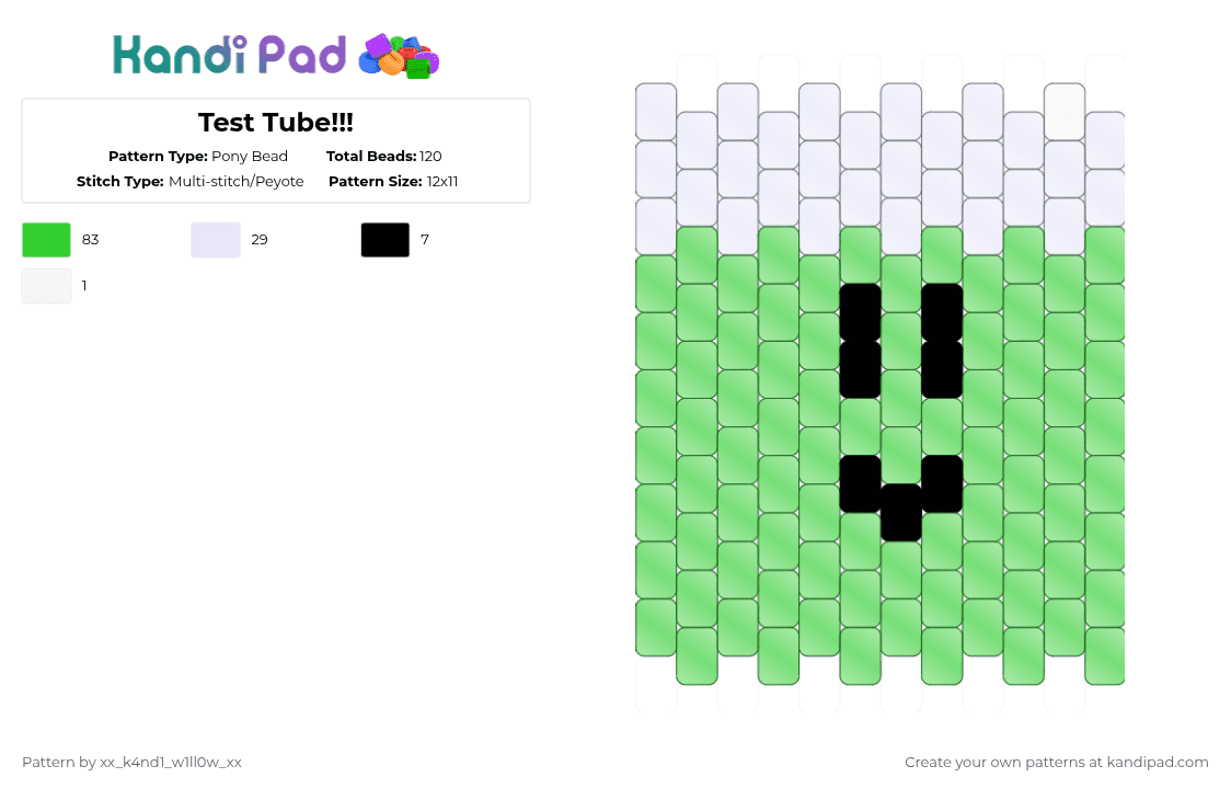 Test Tube!!! - Pony Bead Pattern by silly_willy on Kandi Pad - green, ii, inanimate insanity, test tube, test tube ii, test tube inanimate insanity, testtube, white