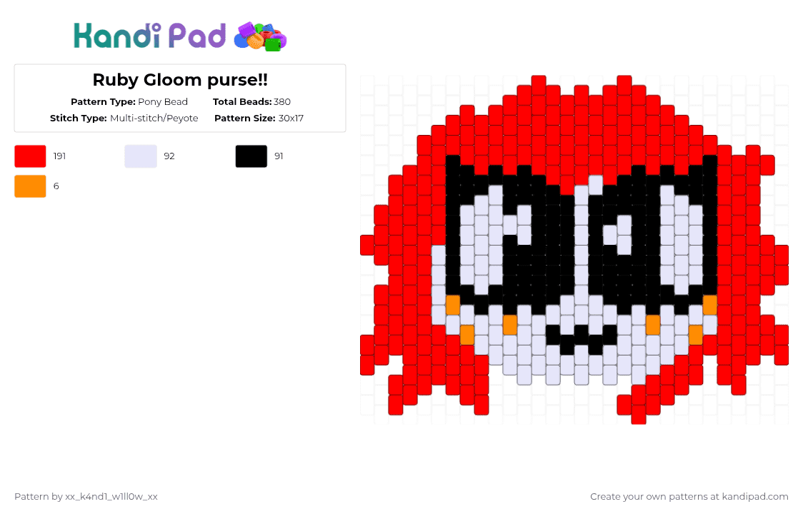 Ruby Gloom purse!! - Pony Bead Pattern by silly_willy on Kandi Pad - red,ruby gloom,gloom,ruby,misery,iris,skull boy,cute,emo