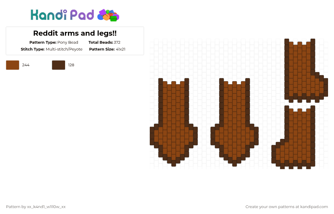 Reddit arms and legs!! - Pony Bead Pattern by silly_willy on Kandi Pad - red,brown,reddit,bfnif