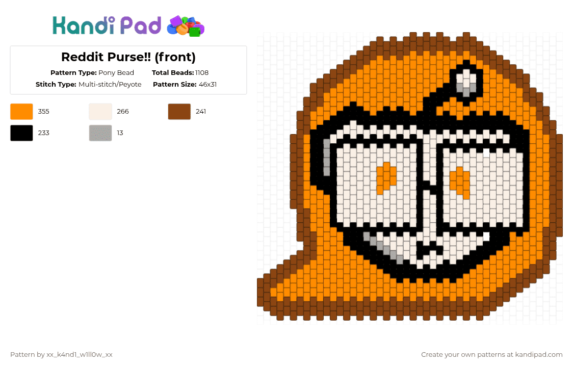 Reddit Purse!! (front) - Pony Bead Pattern by silly_willy on Kandi Pad - orange,red,reddit,bfnif,osc,pathetic,ilovehim