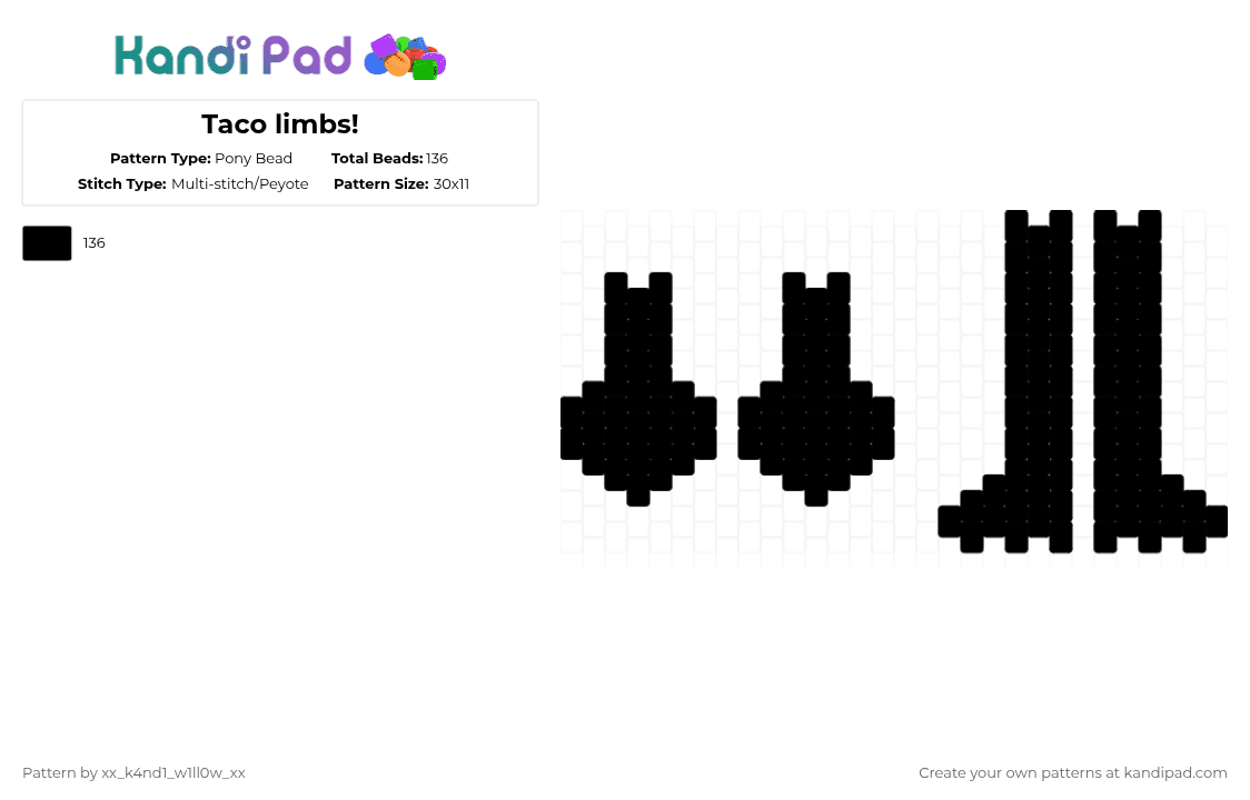 Taco limbs! - Pony Bead Pattern by silly_willy on Kandi Pad - black,ii,inanimate insanity,taco ii,taco inanimate insanity