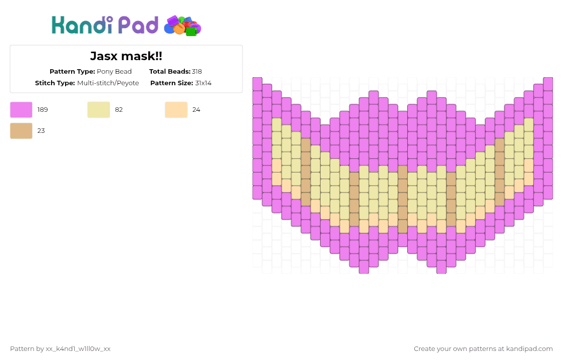 Jax mask!! Pony Bead Pattern - Kandi Pad | Kandi Patterns, Fuse Bead ...