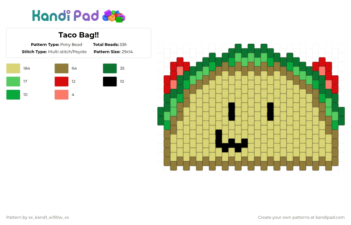 Taco Bag!! - Pony Bead Pattern by silly_willy on Kandi Pad - yellow,inanimate insanity,ii,taco,taco ii,taco inanimate insanity