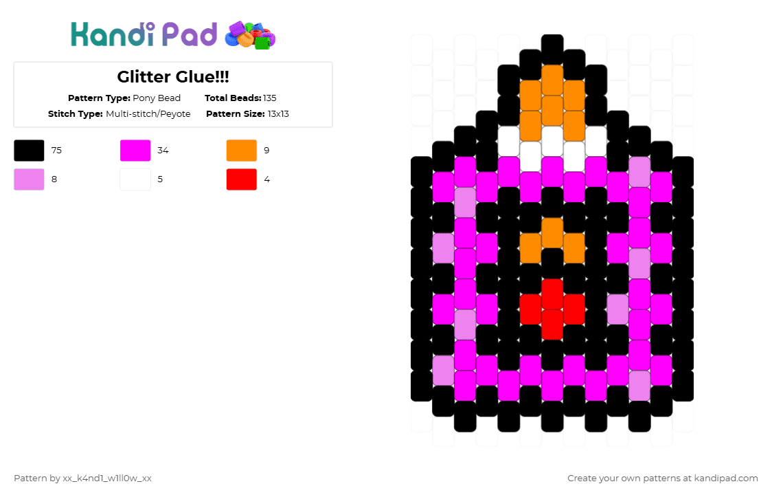 Glitter Glue!!! - Pony Bead Pattern by silly_willy on Kandi Pad - black,pink,glitter,glue,neon,scene,silly,goober,elmers,glitter glue