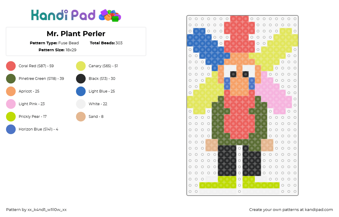 Mr. Plant Perler - Fuse Bead Pattern by xx_k4nd1_w1ll0w_xx on Kandi Pad - the world of mr plant,flower,pendant,colorful,petals,character,tiktok,red,blue,green,orange,yellow