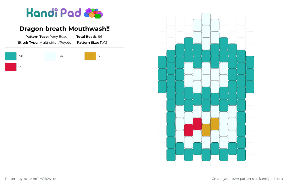 Dragon breath Mouthwash!! - Pony Bead Pattern by silly_willy on Kandi Pad - dragonbreath, jimmykys, mouthwash, mouthwashing, teal