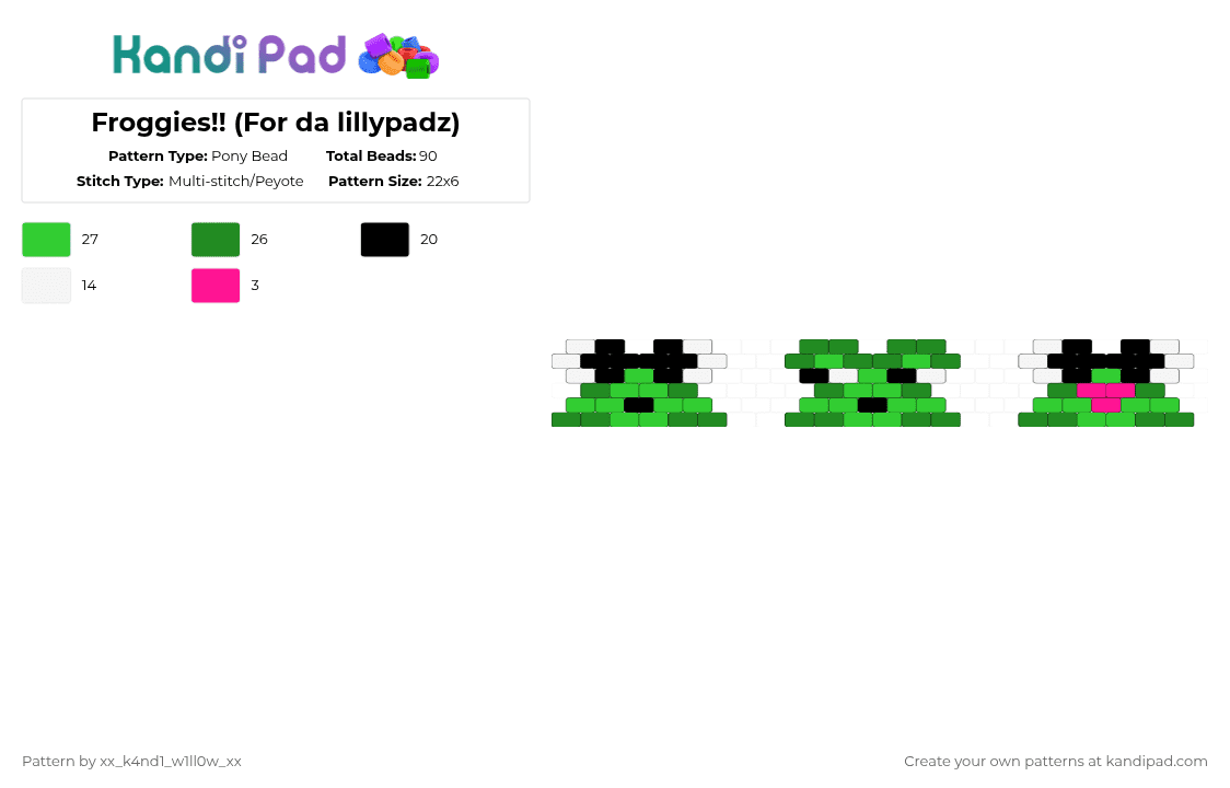 Froggies!! (For da lillypadz) - Pony Bead Pattern by silly_willy on Kandi Pad - green,frogs,swamp,cottagecore,frog