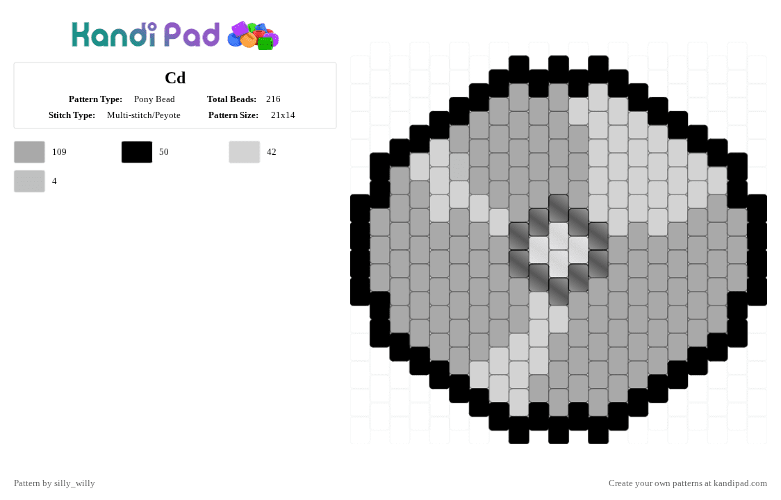 Cd - Pony Bead Pattern by silly_willy on Kandi Pad - beige, cd, charm, cotdcds, multistich, music, white