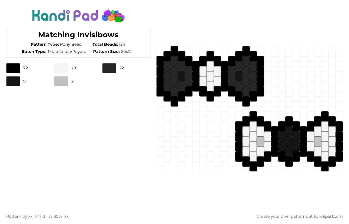 Matching Invisibows - Pony Bead Pattern by silly_willy on Kandi Pad - black,white,ii,inanimate insanity,taco ii,taco inanimate insanity,microphone ii,microphone inanimate insanity