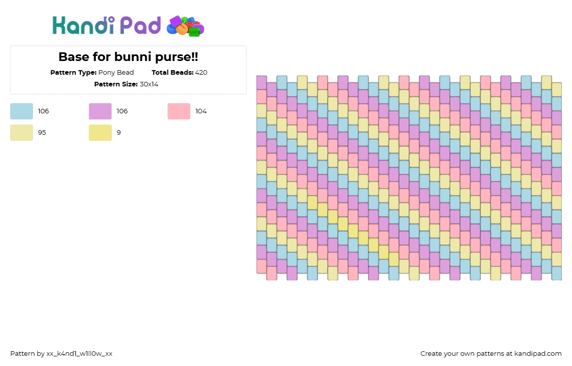 Base for bunni purse!! - Pony Bead Pattern by xx_k4nd1_w1ll0w_xx on Kandi Pad - pastel,diagonal,stripes,bag,panel,easter,purple,yellow