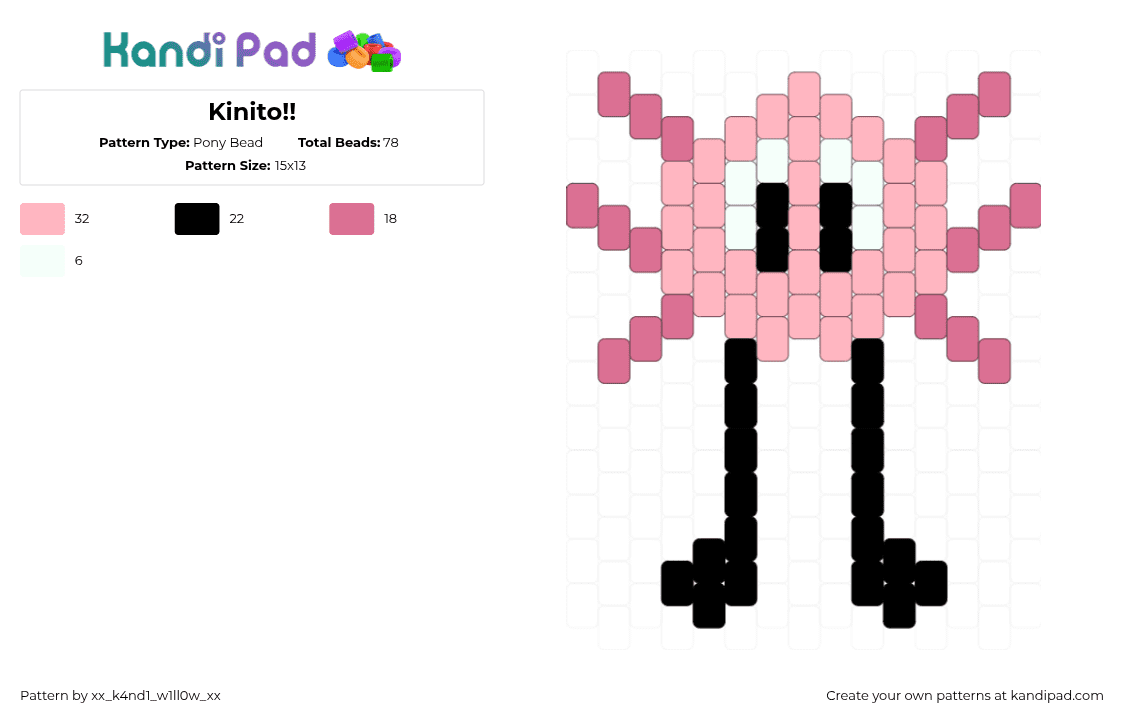 Kinito!! - Pony Bead Pattern by silly_willy on Kandi Pad - axolotl, charm, kinito, pink, silly