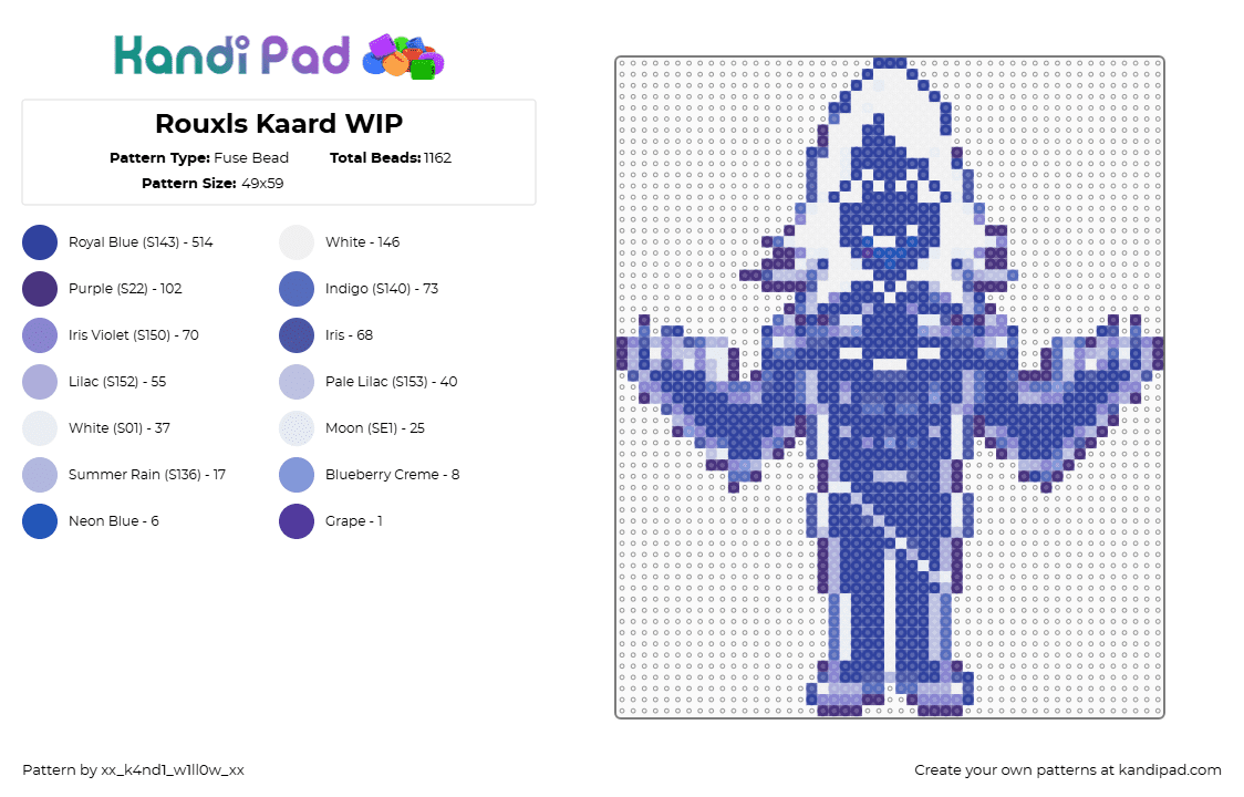 Rouxls Kaard WIP - Fuse Bead Pattern by xx_k4nd1_w1ll0w_xx on Kandi Pad - 