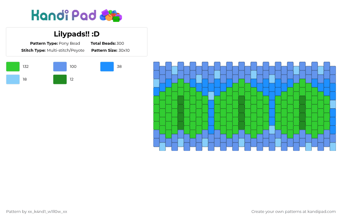 Lilypads!! :D - Pony Bead Pattern by silly_willy on Kandi Pad - green,light blue,cotdfrogs,lilypad,frog,pond,cool tones