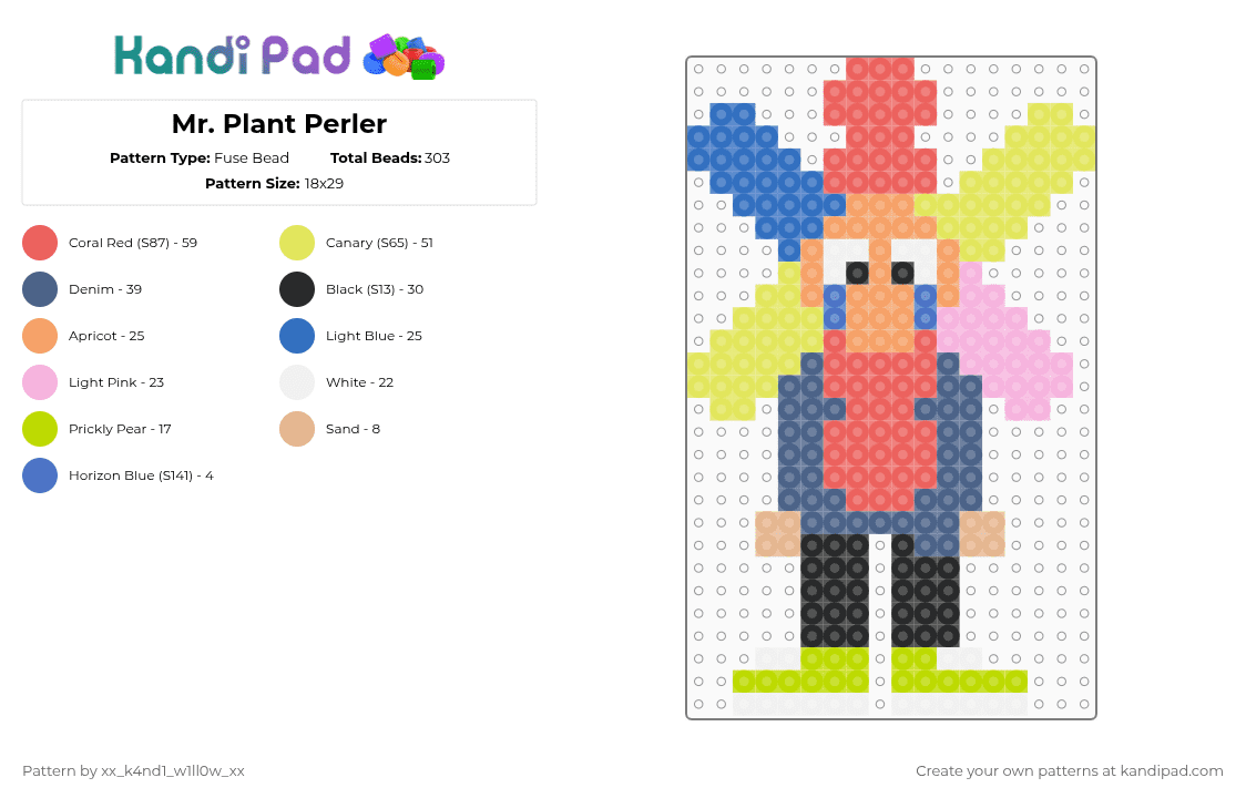 Mr. Plant Perler - Fuse Bead Pattern by silly_willy on Kandi Pad - the world of mr plant,flower,blue,red,yellow