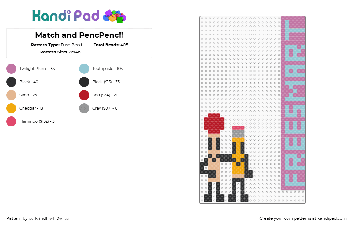 Match and PencPenc!! - Fuse Bead Pattern by xx_k4nd1_w1ll0w_xx on Kandi Pad - match,pencil,bfdi,battle for dream island,animation