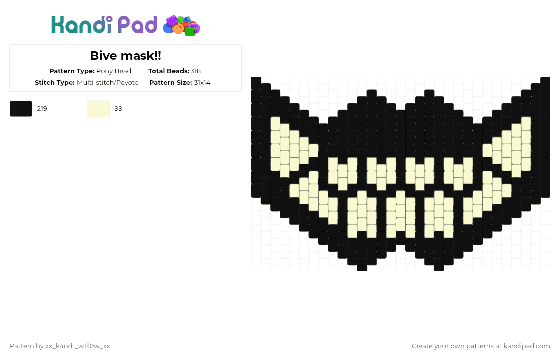 Bive mask!! - Pony Bead Pattern by silly_willy on Kandi Pad - black,white,bive,regretevator,cosplay