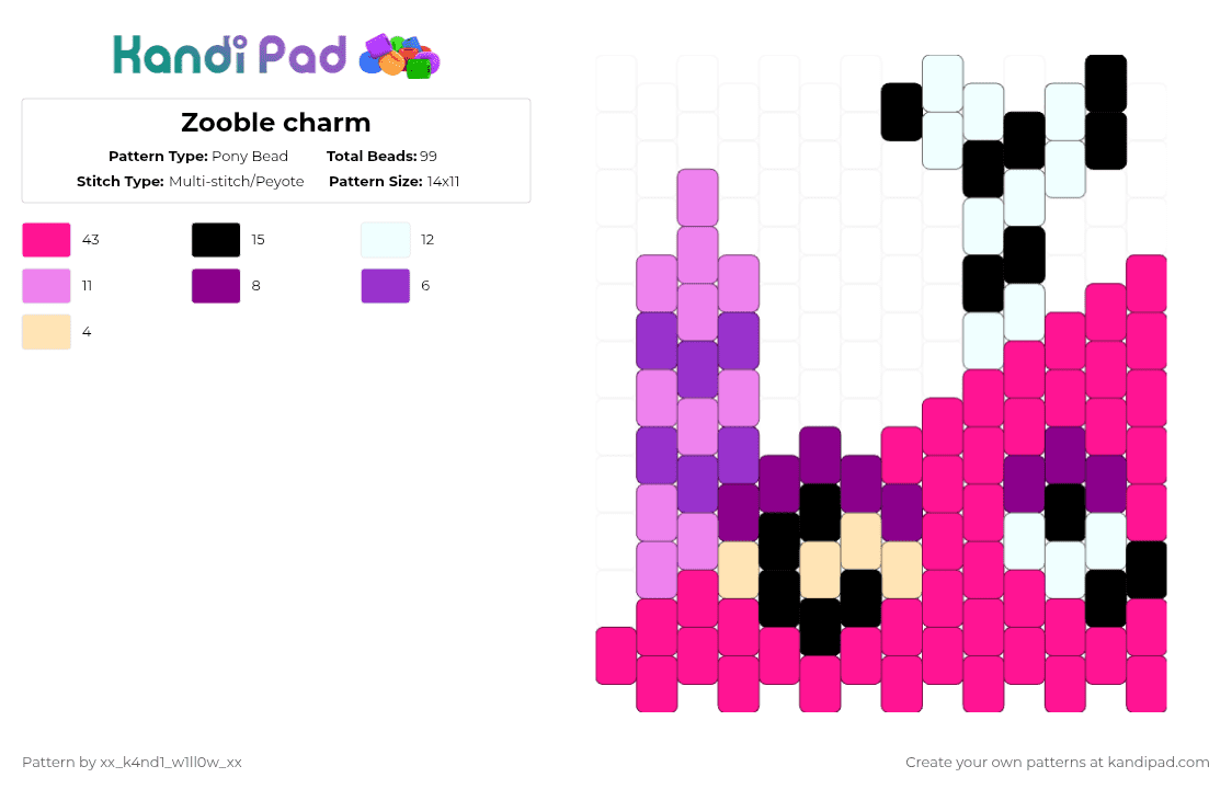 Zooble charm - Pony Bead Pattern by silly_willy on Kandi Pad - pink,the amazing digital circus,zooble,abstragity,tadc,charm