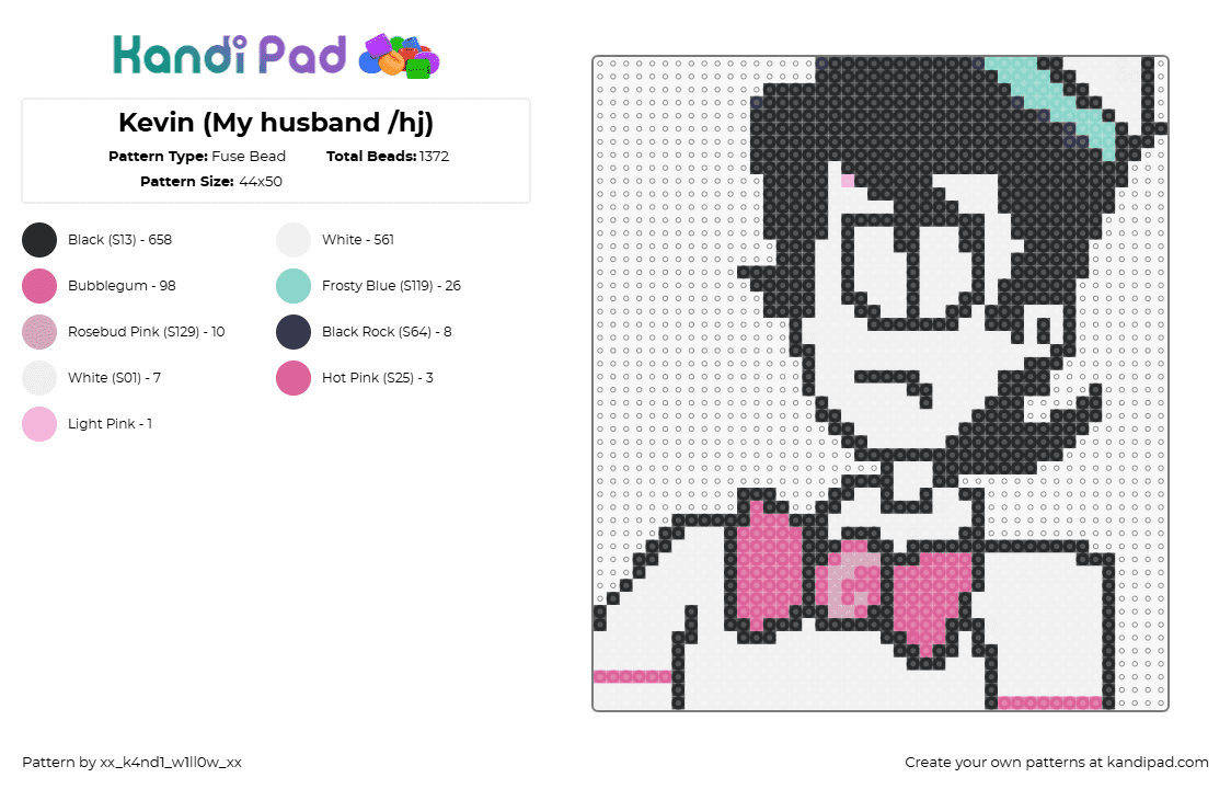 Kevin (My husband /hj) - Fuse Bead Pattern by xx_k4nd1_w1ll0w_xx on Kandi Pad - kevin,spooky month,character,animation,tv show,horror,bowtie,pink,white