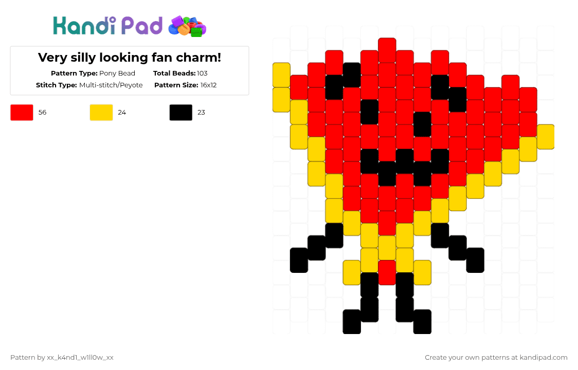 Very silly looking fan charm! - Pony Bead Pattern by silly_willy on Kandi Pad - yellow,red,fan,ii,inanimate insanity,fantube,charm