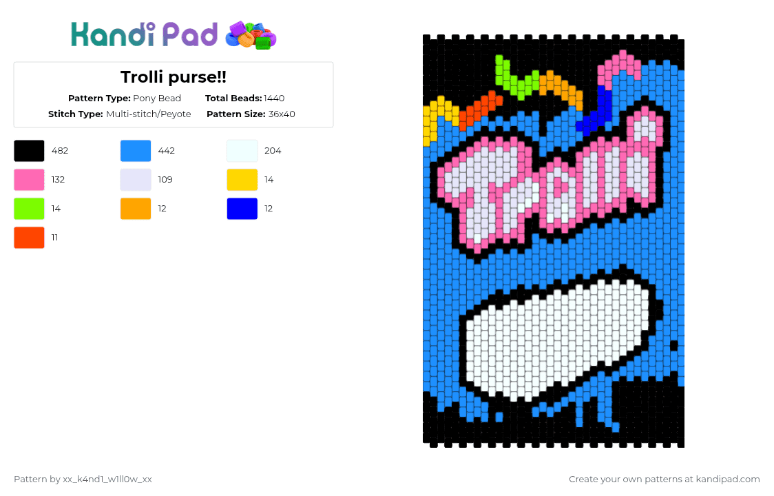 Trolli purse!! - Pony Bead Pattern by silly_willy on Kandi Pad - pink,light blue,trolli,gummy worm,gummy,gummi,worm,candy,purse