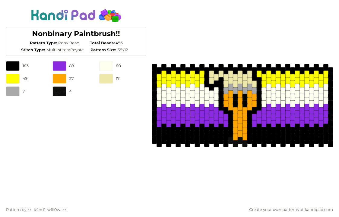 Nonbinary Paintbrush!! - Pony Bead Pattern by silly_willy on Kandi Pad - yellow,purple,inanimateinsanity,enby,nonbinary,paintbrush,nonbinarypaintbrush,ii