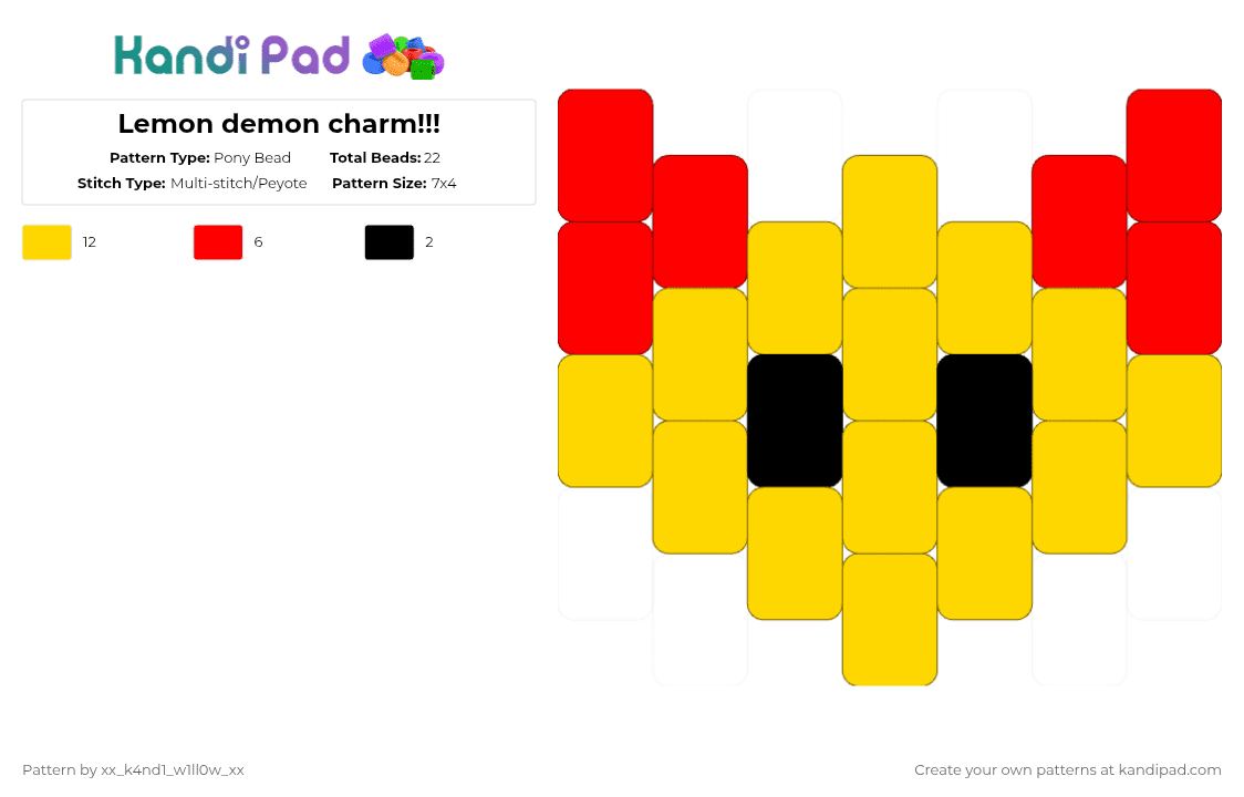 Lemon demon charm!!! - Pony Bead Pattern by silly_willy on Kandi Pad - yellow,red,lemon,demon,spirit phone,dibosaurchistra,neil cicirega,lemon demon,charm,charms