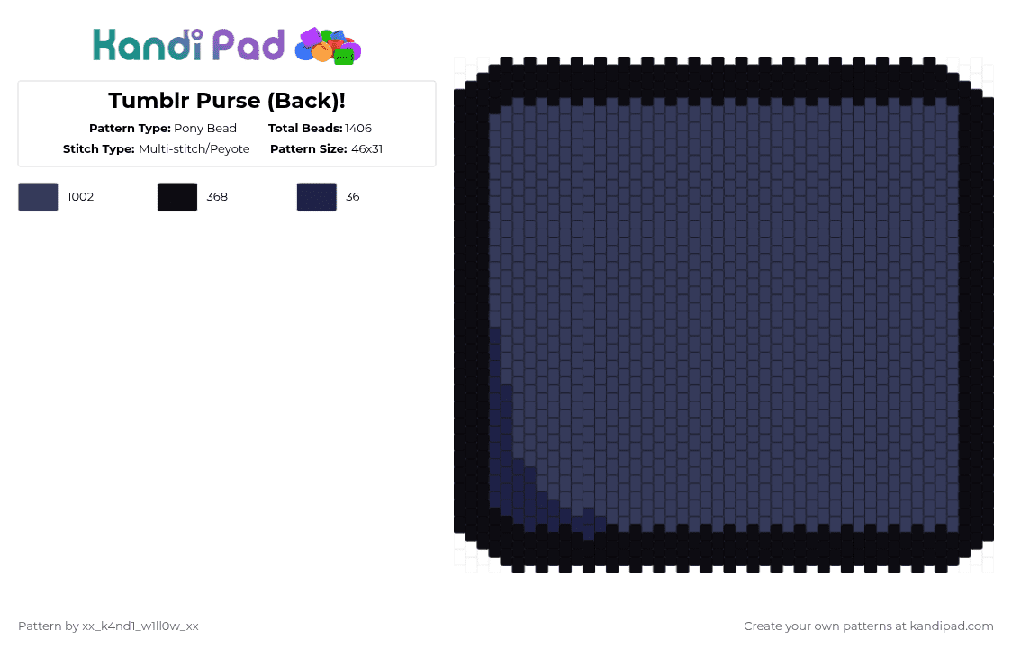 Tumblr Purse (Back)! - Pony Bead Pattern by silly_willy on Kandi Pad - black,purple,bfnif,battle for niche internet fame,tumblr,tumblr bfnif
